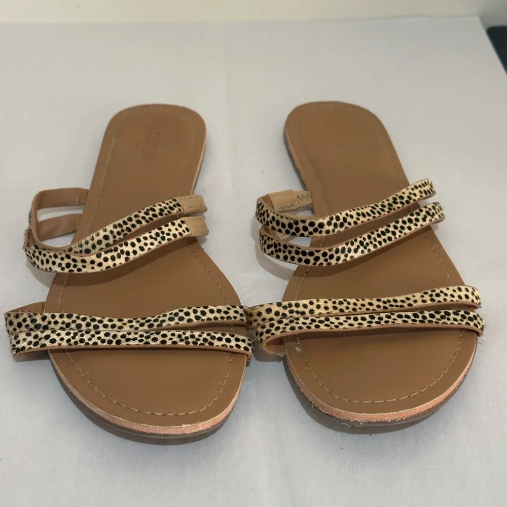 J. Crew Size 9 Calf Hair Animal Print Seaside Slide Sandals Beach Pool